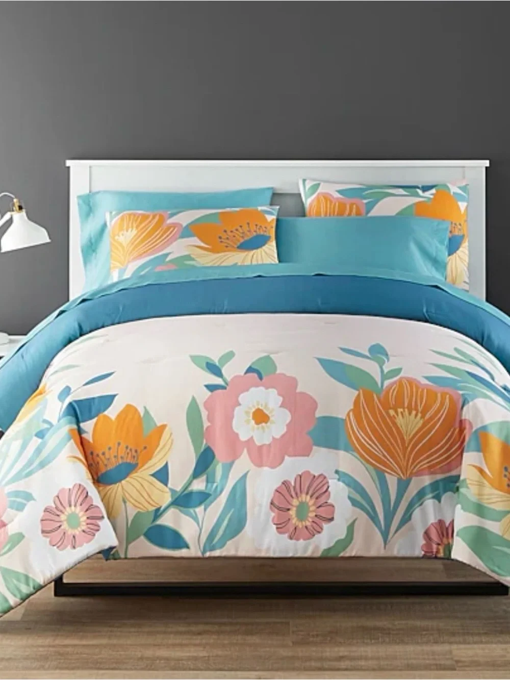 NEW Floral Teal and Orange Comforter Set - Vibrant Floral Bedding